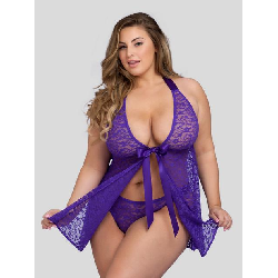 Lovehoney Plus Size Unwrap Me Purple Lace Babydoll