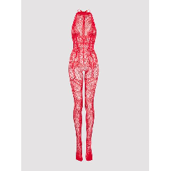 Lovehoney Red Lace Crotchless Basque Bodystocking