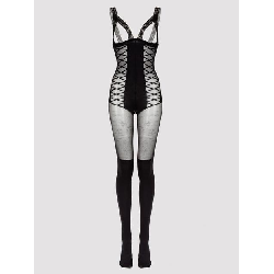 Lovehoney Plus Size Black Corset Crotchless Open-Cup Bodystocking